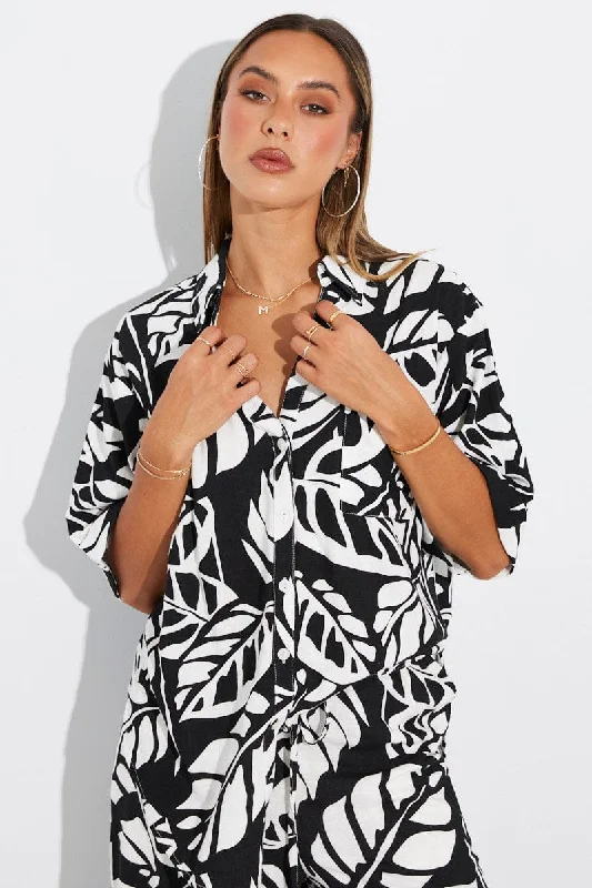 Black Abstract Shirt Short Sleeve