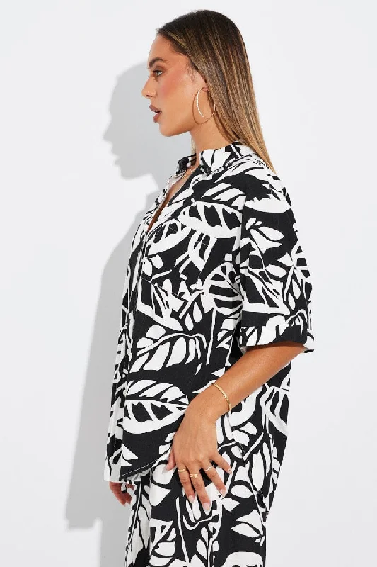 Black Abstract Shirt Short Sleeve