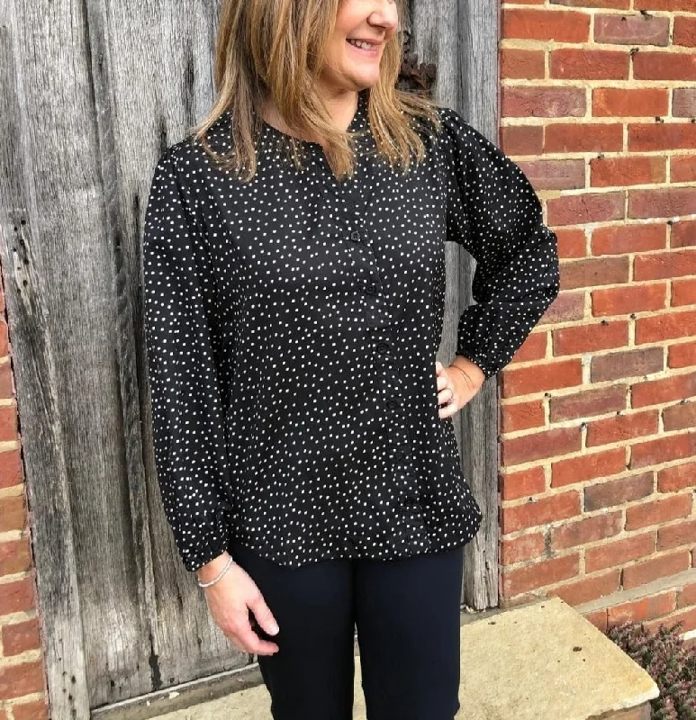 Black Polka Dot Notch Neck Blouse