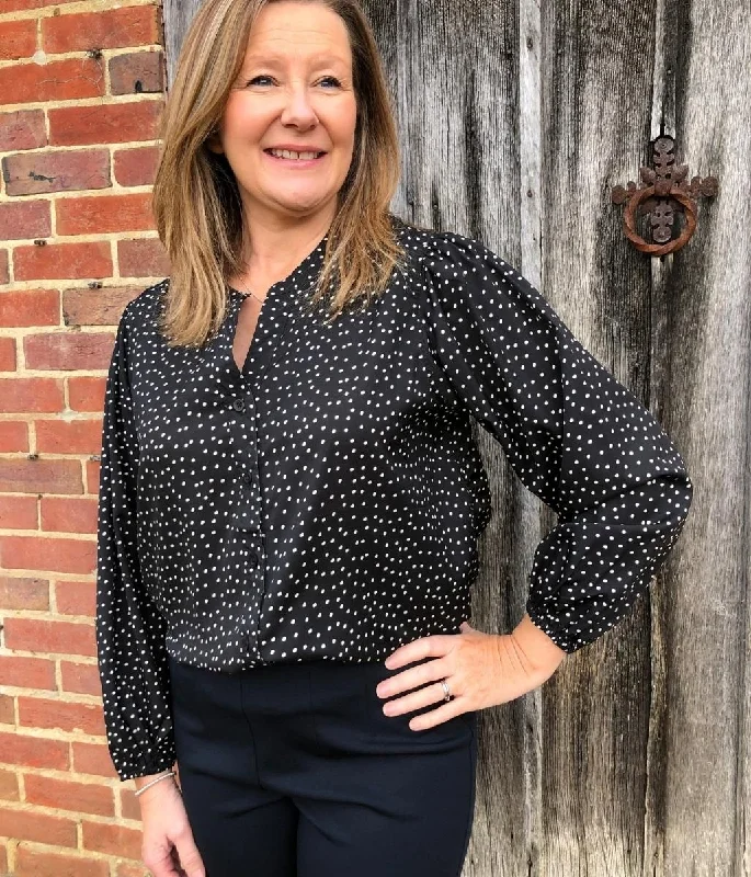 Black Polka Dot Notch Neck Blouse