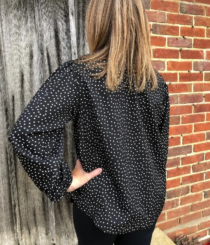 Black Polka Dot Notch Neck Blouse