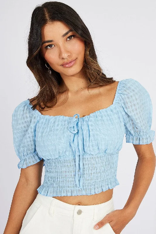 Blue Crop Top Short Sleeve