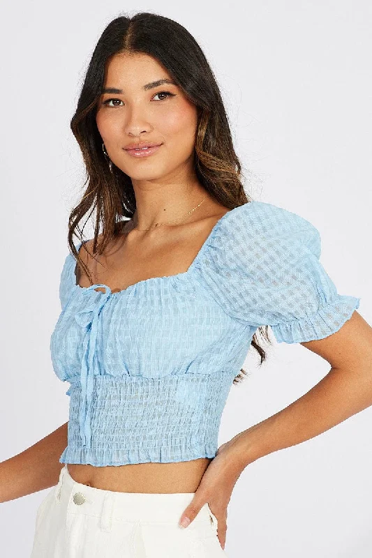 Blue Crop Top Short Sleeve