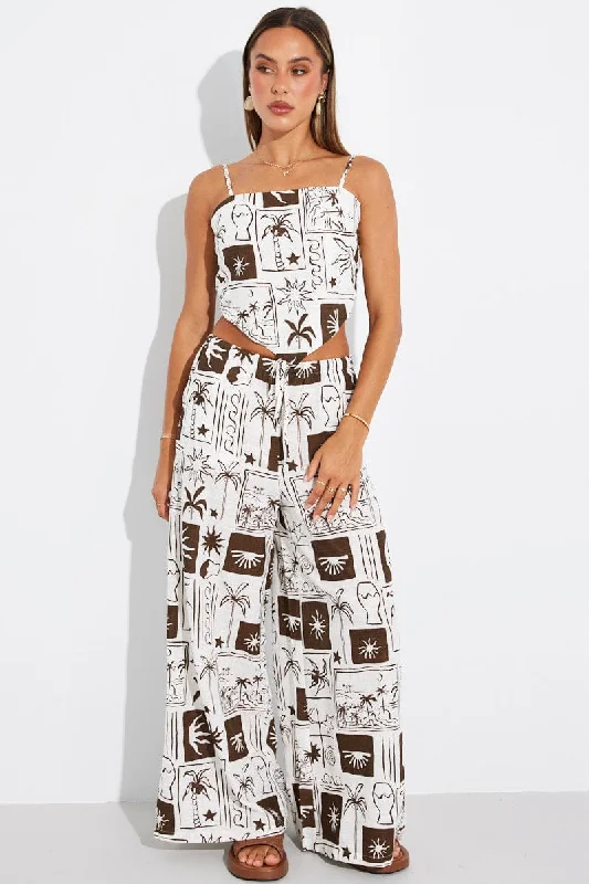 Brown Abstract Scarf Cami Top Singlet