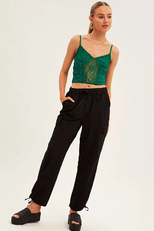 Green Singlet Sleeveless Sweetheart Crop Lace