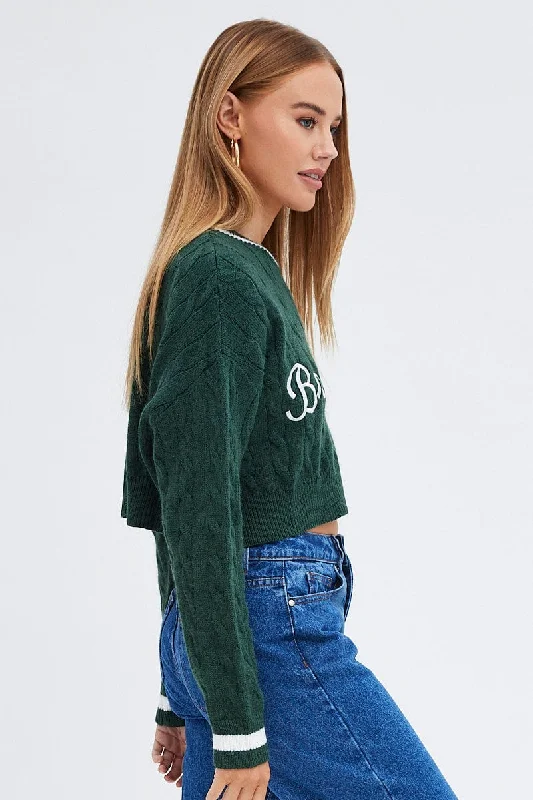 Green Sweater Long sleeve Crew neck