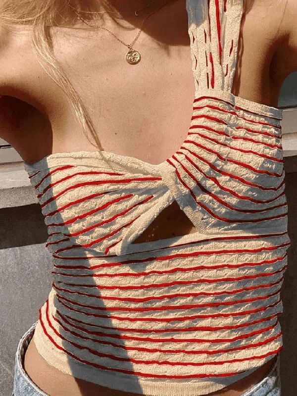 BerryBetty - Knitted Stripe One Shoulder Tank Top