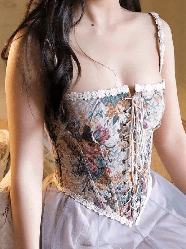 BerryBetty - Lace-Up Floral Vintage Corset Top