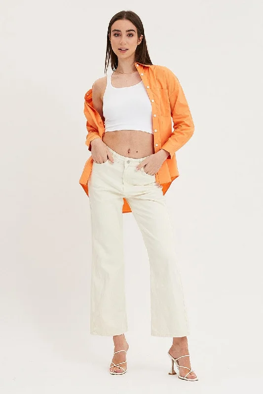 Orange Relaxed Shirts Long Sleeve Button Up