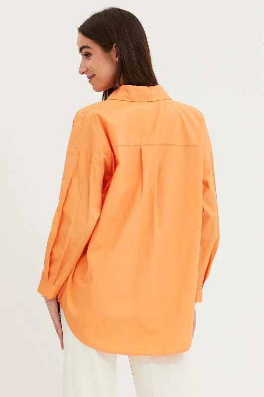 Orange Relaxed Shirts Long Sleeve Button Up