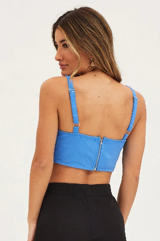 Blue Corset Top Sleeveless Crop