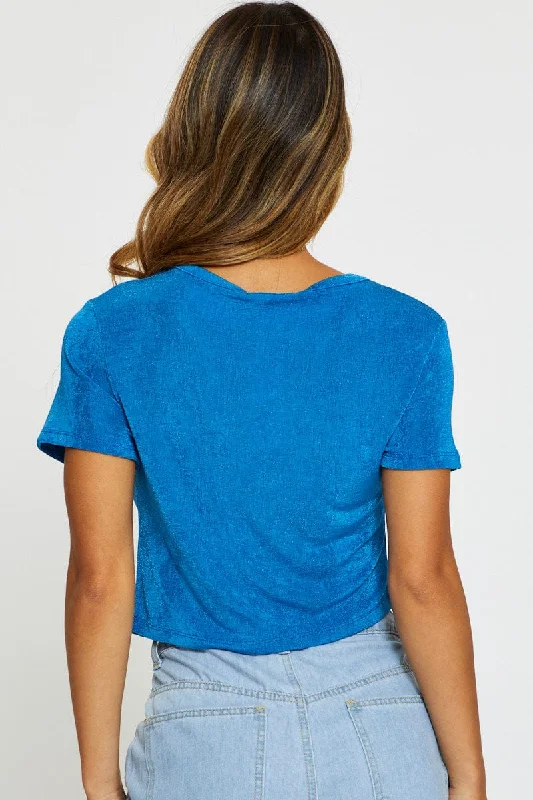 Blue Slinky Top Short Sleeve Crop