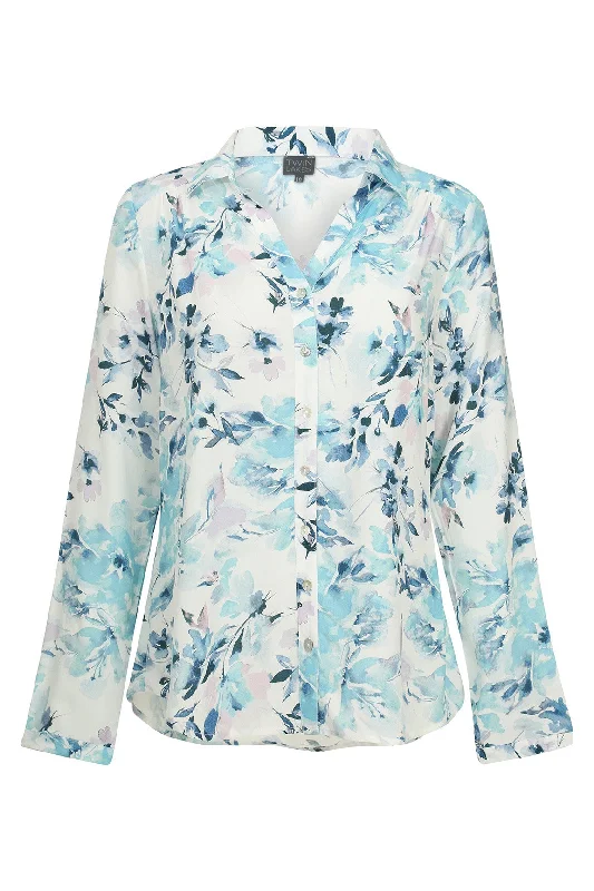 Blue Watercolour Rayon Blouse | BLUE WATERCOLOUR | 6323ZR