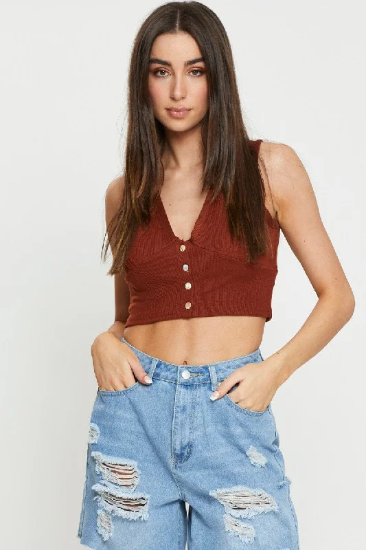 Brown Crop Top Sleeveless