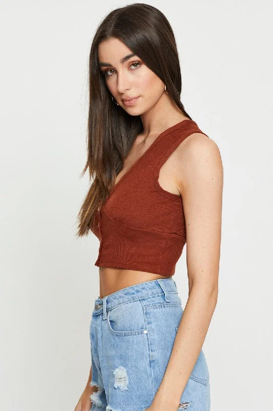 Brown Crop Top Sleeveless