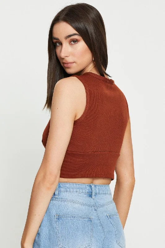 Brown Crop Top Sleeveless