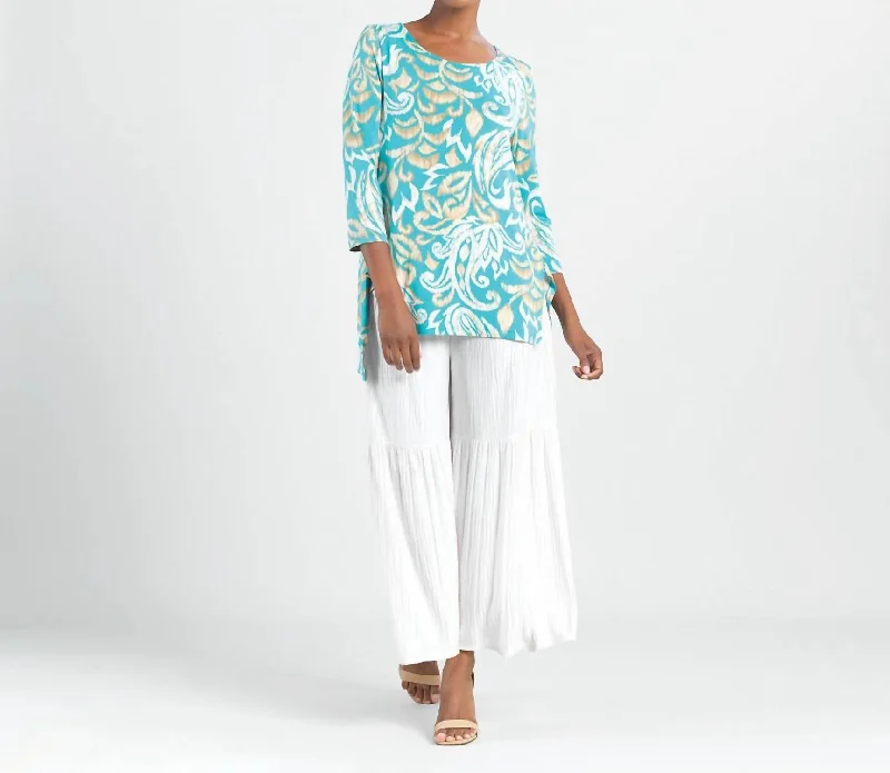 Butter Knit Parachute Hem Tunic Top In Turq/ivory