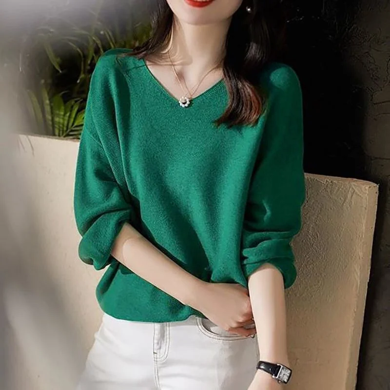 Casual V Neck Long Sleeve Sweater