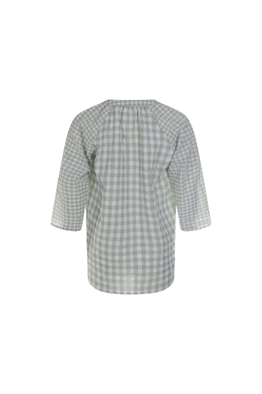 Gingham Tunic with nehru collar | SAGE/WHITE | 4078AR