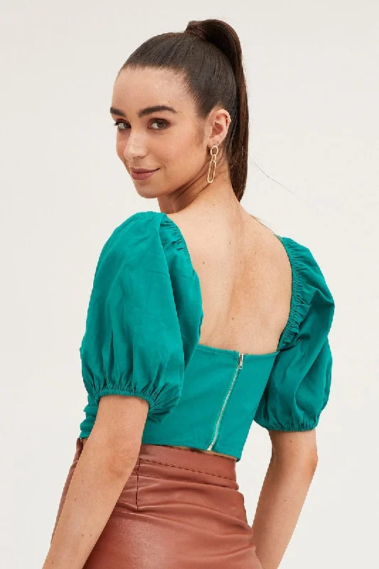 Green Crop Top Short Sleeve