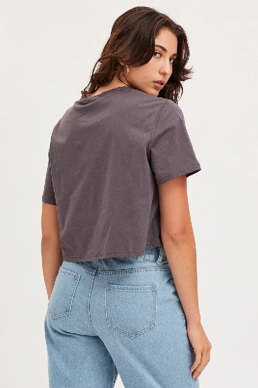 Grey Graphic T Shirt Short Sleeve Crop