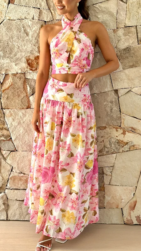 Jane Top and Maxi Skirt Set - Pink Floral