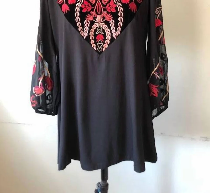 Joyful Embroidered Tunic In Black