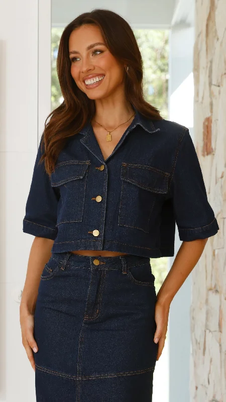 Kaili Button Up Cropped Shirt - Indigo Denim