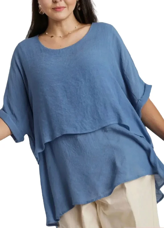 Layer Me Up Half Sleeve Layered Top In Blue