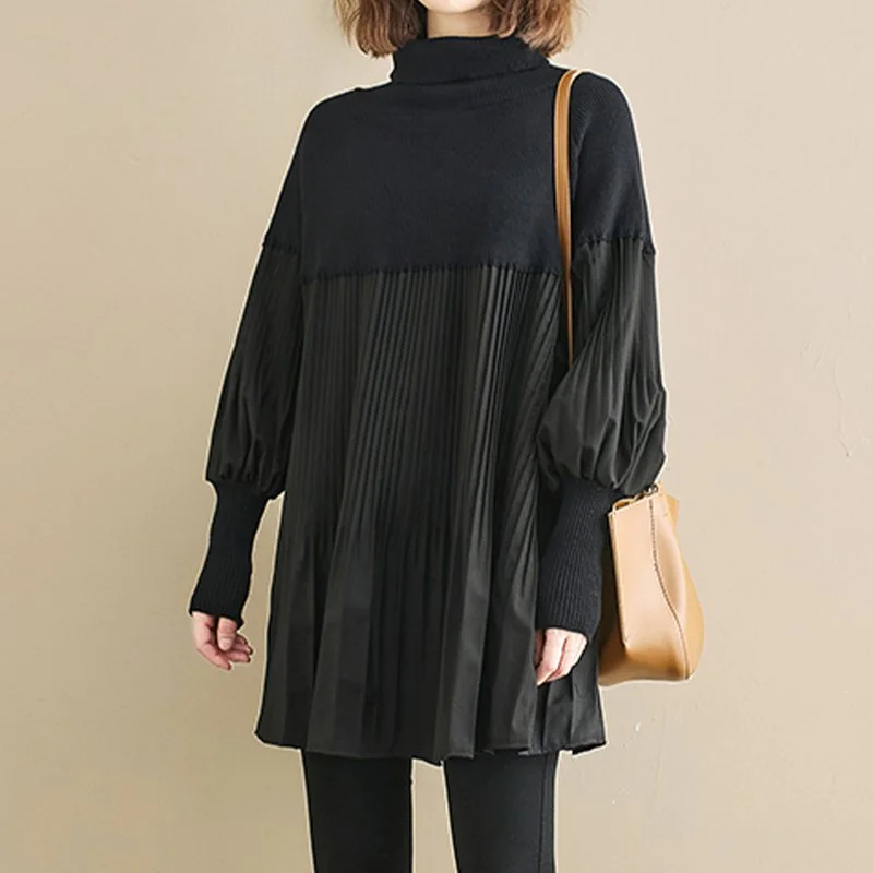 Long Sleeve Shift Pleated Shirts & Tops