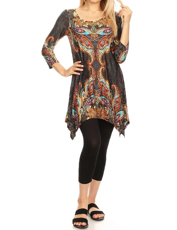 Marlene Tunic Top In Brown Multi