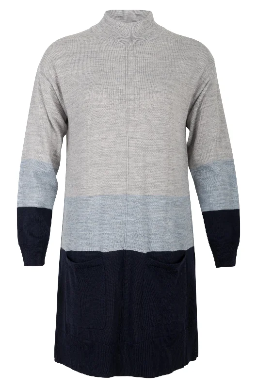 Merino Blend turtle neck Tunic | Grey/Blue/Navy Stripe | 0814ZZ