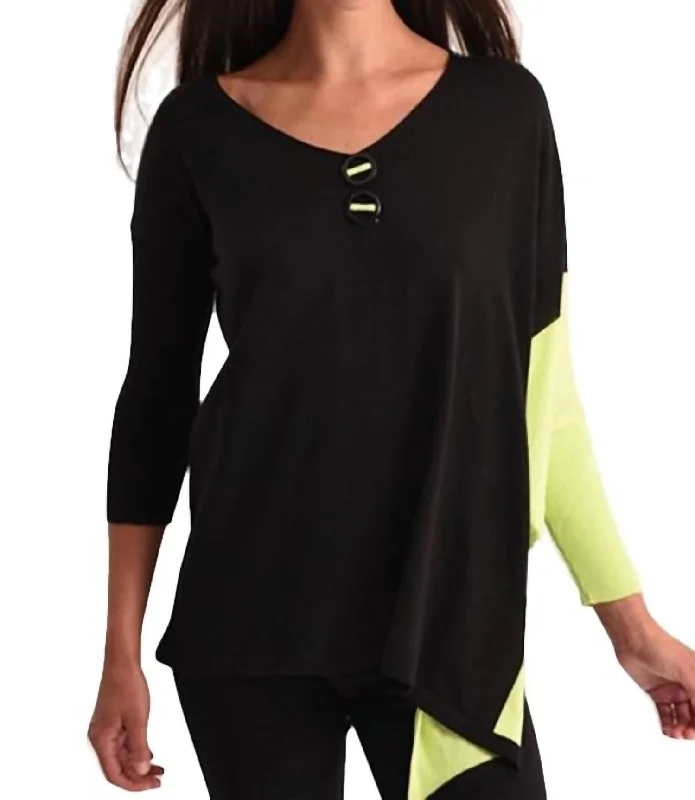 Neon Panel Slit Oversize Tunic In Black/lime