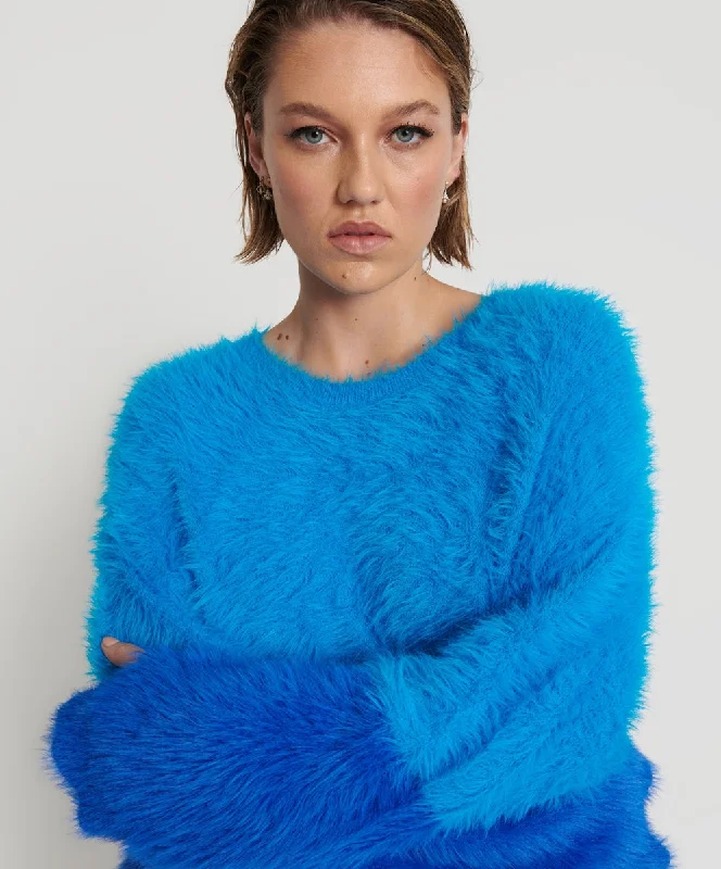 One Teaspoon Fluffy Colour Blocked Sweater Blue