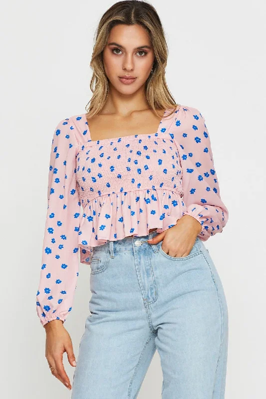 Print Crop Top Long Sleeve