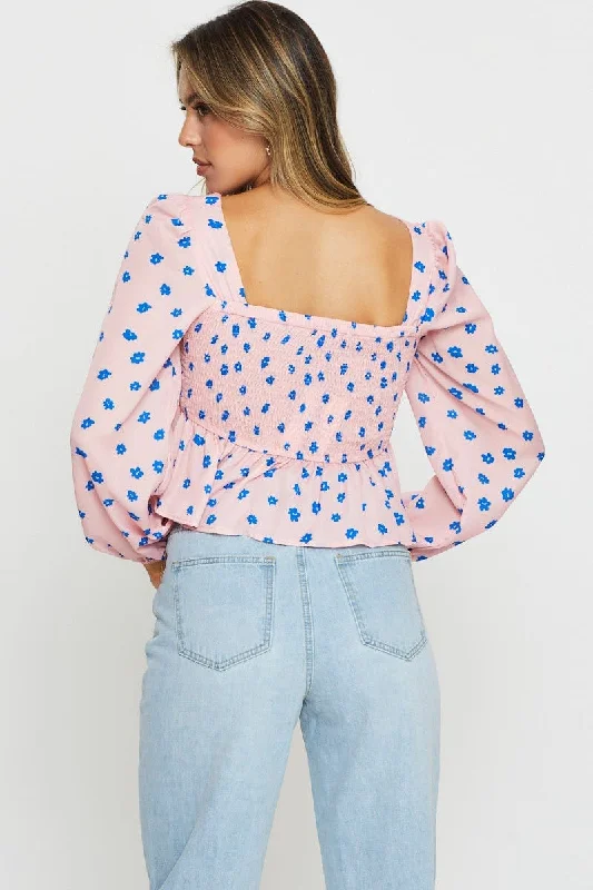 Print Crop Top Long Sleeve