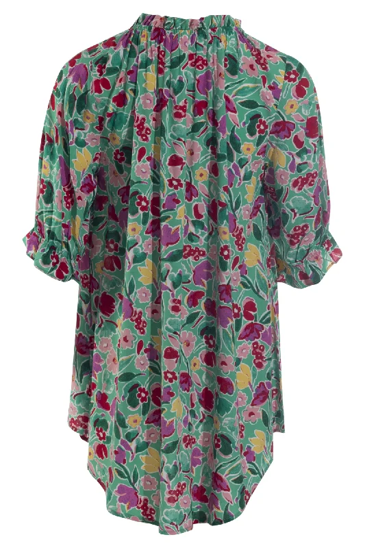 Printed Tunic with shirred neck | Green Red Garden | 3322AR