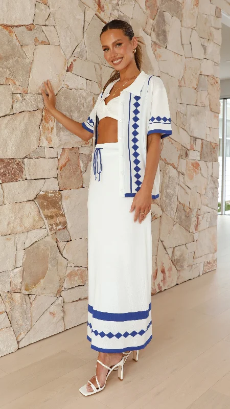 Raven Top and Maxi Skirt Set - White/Blue