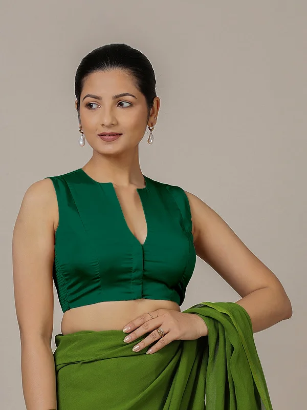 Veena x Rozaana | Sleeveless Saree Blouse in Bottle Green