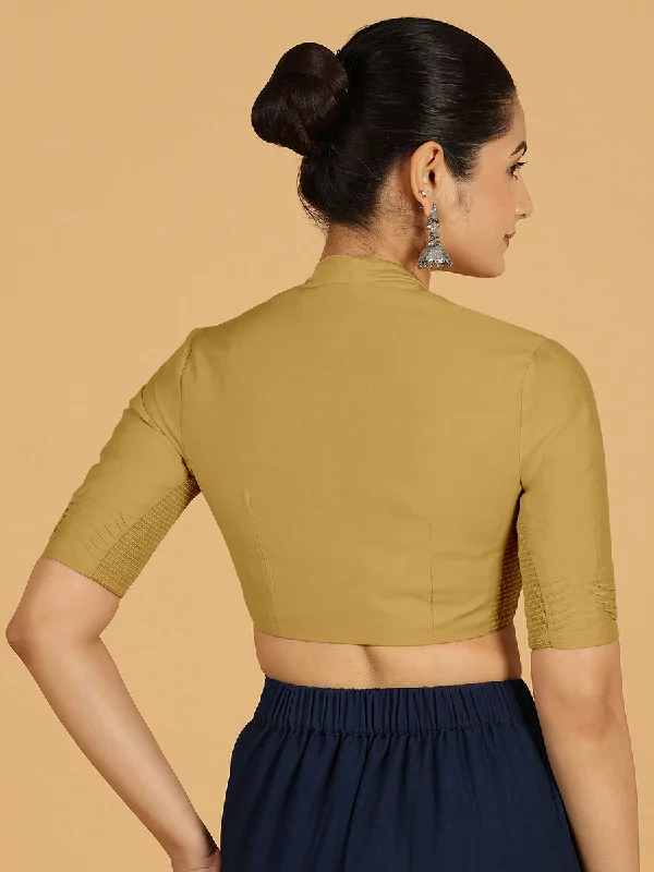 Salma x Rozaana | Elbow Sleeves Saree Blouse in Dijon Mustard