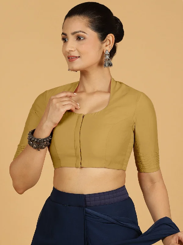 Salma x Rozaana | Elbow Sleeves Saree Blouse in Dijon Mustard