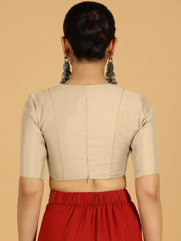 Ghazal x Rozaana | Elbow Sleeves Saree Blouse in Oyster Grey