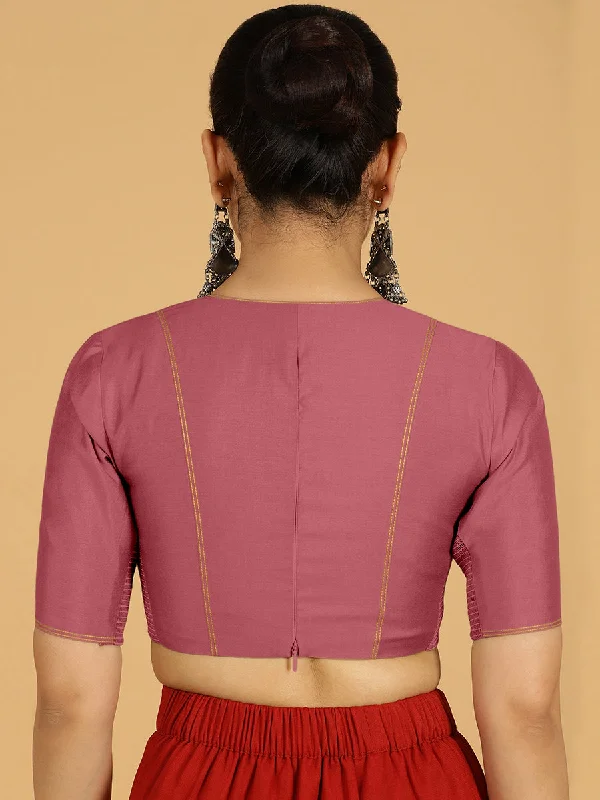 Erum x Rozaana | Elbow Sleeves Saree Blouse in Rose Pink