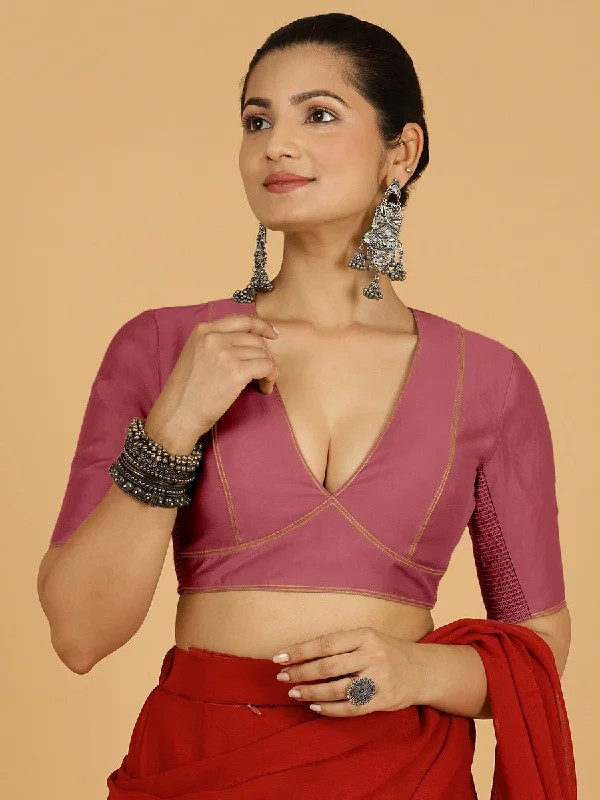 Erum x Rozaana | Elbow Sleeves Saree Blouse in Rose Pink