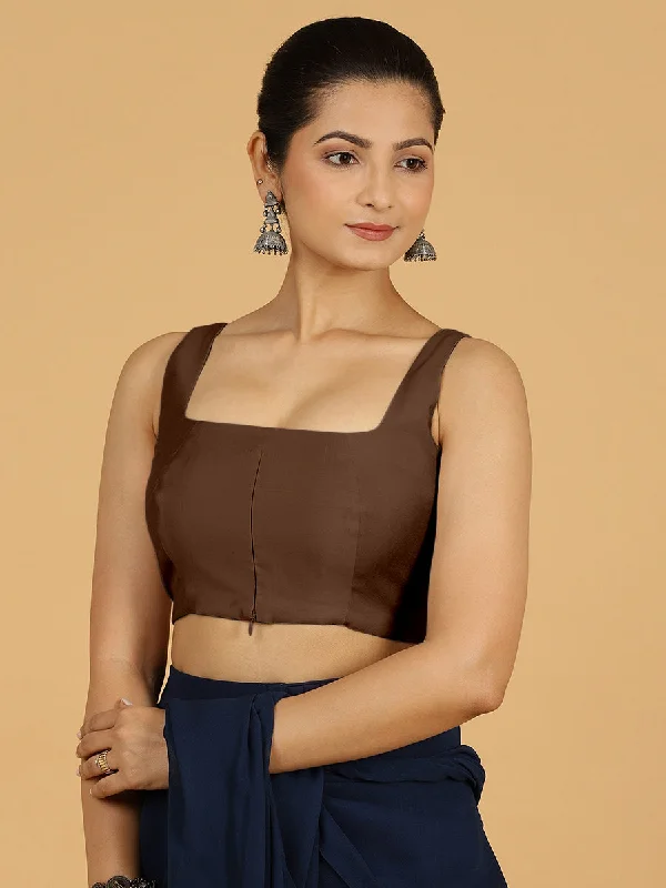 Kasturi x Rozaana | Sleeveless Saree Blouse in Walnut Brown