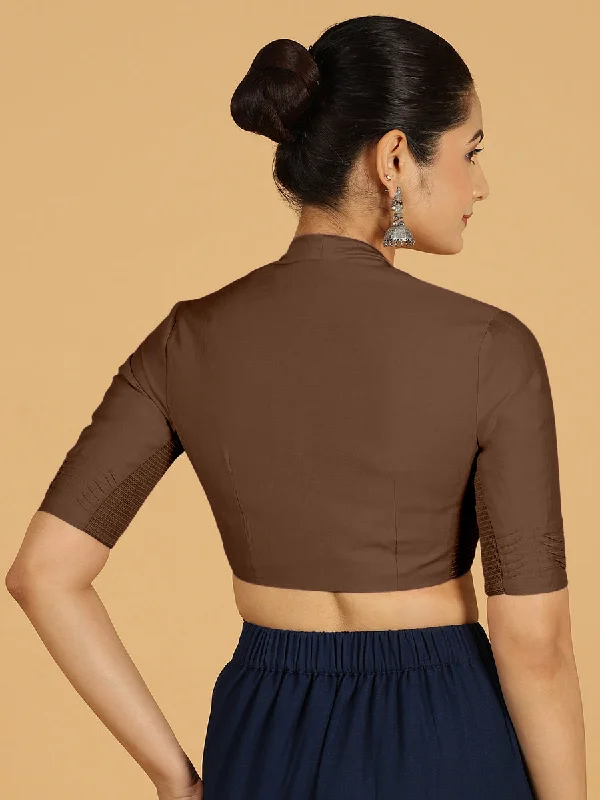 Salma x Rozaana | Elbow Sleeves Saree Blouse in Walnut Brown