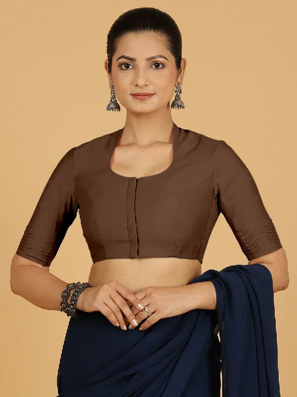 Salma x Rozaana | Elbow Sleeves Saree Blouse in Walnut Brown