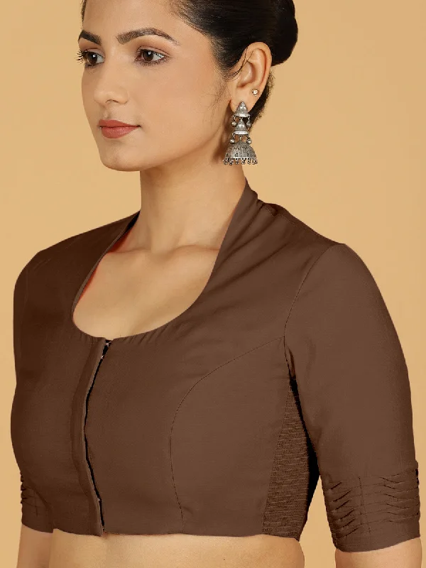 Salma x Rozaana | Elbow Sleeves Saree Blouse in Walnut Brown