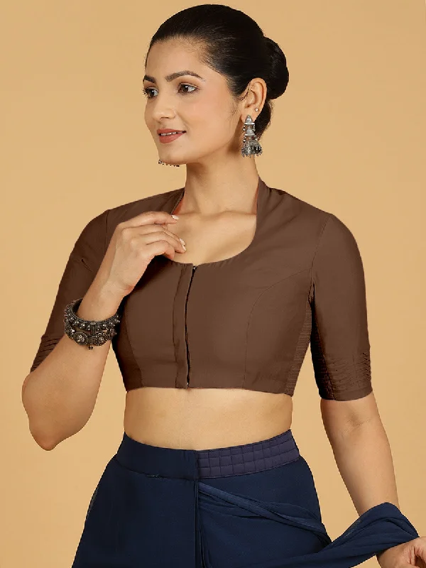 Salma x Rozaana | Elbow Sleeves Saree Blouse in Walnut Brown