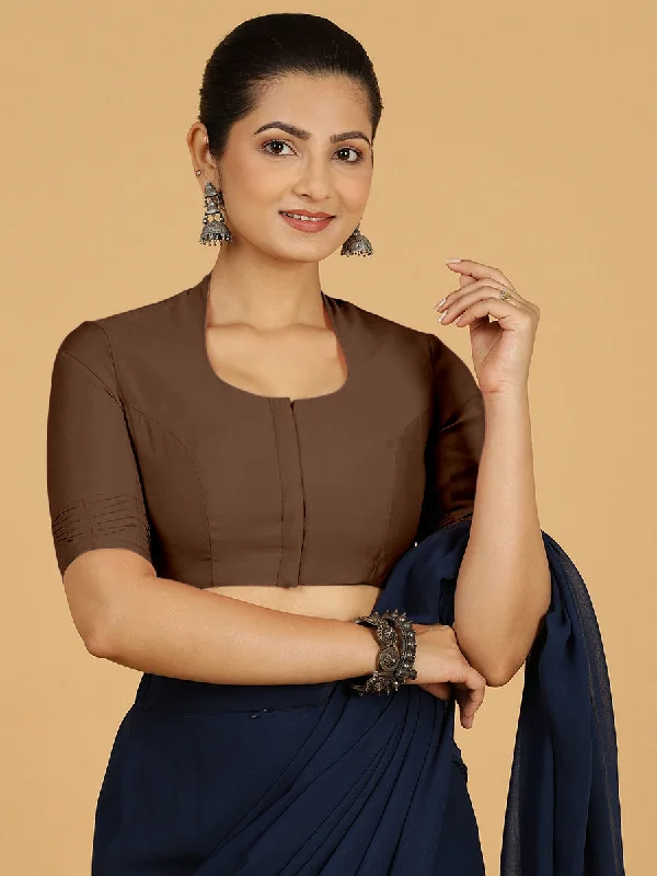 Salma x Rozaana | Elbow Sleeves Saree Blouse in Walnut Brown